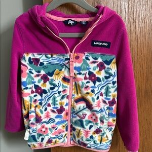 Lands' End Magenta Hooded Fleece with Floral Front Panel